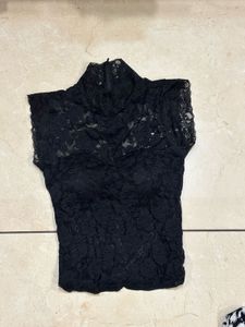 Black Lace Mock Neck Top