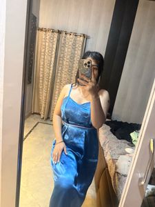 Elegant Blue Satin Midi Dress🦋❤️