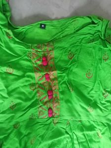 Vibrant Green Kurta Set with Pink Dupatta