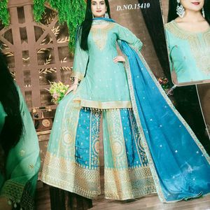 Elegant pure chinon gotta patti plazzo set