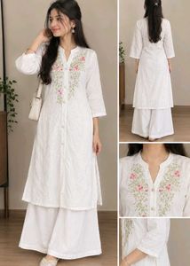 Elegant White Embroidered Kurta Set
