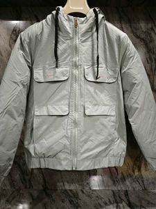 Stylish Light Grey Hooded Jacket
