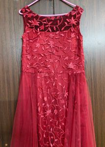 Maroon Embellished Boat Neck Maxi Dress