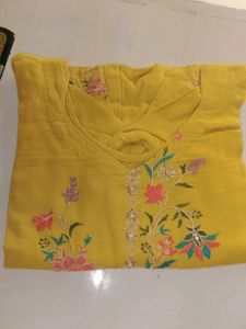 Embroidered Yellow Kurti