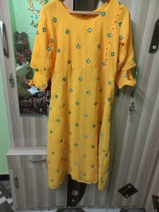 Yellow Mirror Work Kurti