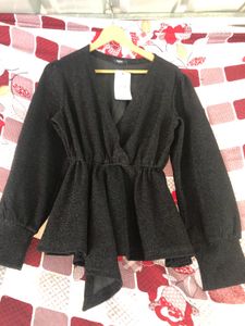 SHEIN Chic Black Peplum Wrap Top