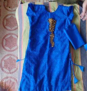 Beautiful Blue Kurta Set with Gold Embroidery