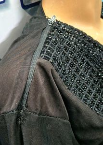 Elegant Black Burqa Jersi Stone Embroidery Design
