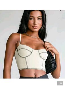 Cream Corset Top with Contrast Stitching