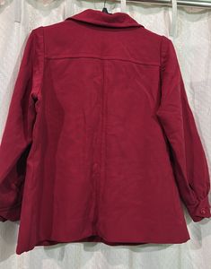 Stylish Red Collared Button-Up Top