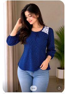 Chic Blue Polka Dot Top with Lace