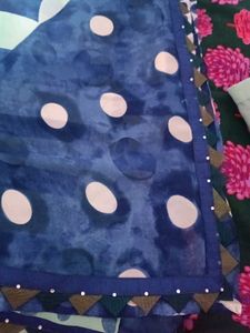 Blue &amp; Green Saree with Polka Dots