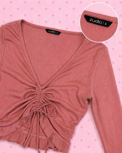 Cute Pink Ruched Drawstring Top
