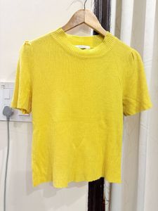 Bright Yellow Ribbed Short Sleeve Top