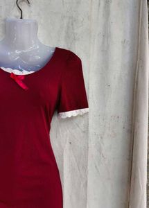 Chic Red Puff Sleeve Lace Trim Dress
