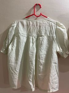 Light Green Puff Sleeve Blouse