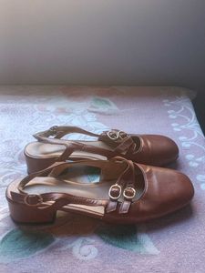 Brown Slingback Block Heels