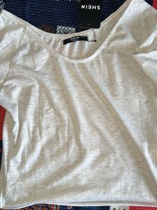 Light Grey Crop Fitted Sleeve Top