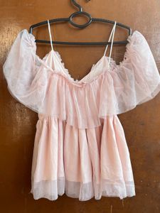 Sheer Ruffle Cold Shoulder Dress