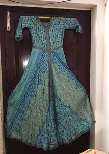 Blue Printed Anarkali Gown