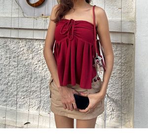 Chic Red Strapless Ruched Top