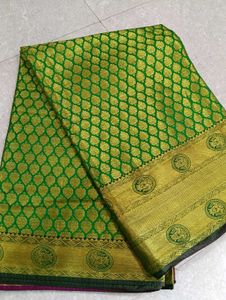Green &amp; Gold Brocade Silk Saree