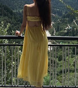 Yellow Spaghetti Strap Tiered Dress