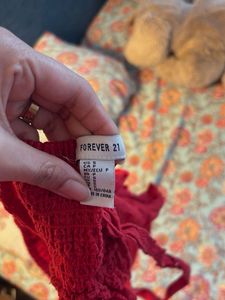 Red Eyelet Button-Front Crop Top
