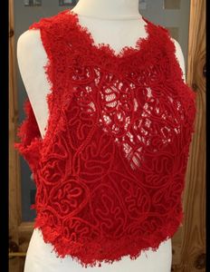 Red Lace Crop Top Blouse