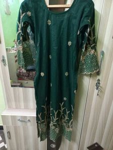 party wear green colour hand work dress