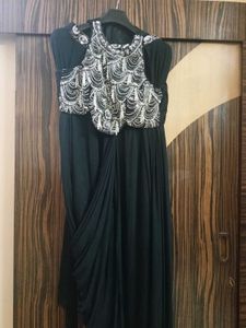 Embellished Black Pearl Blouse with Drape Saree