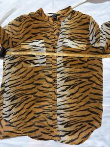 Chic Tiger Print Sheer Button-Up Top