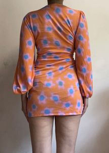 Orange &amp; Blue Floral Wrap Mini Dress