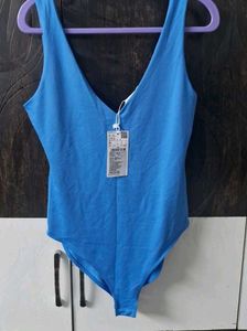 MANGO V-Neck Blue Bodysuit