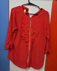 Red Pleated Front Blouse