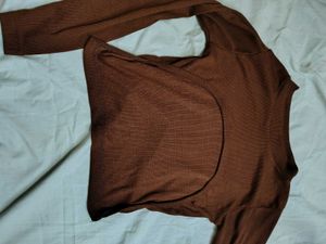 Ribbed Brown Two-Piece Top Set