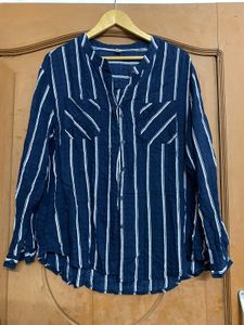 Navy Blue Striped Button-Up Shirt