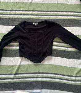 Black Corset Style Long Sleeve Top
