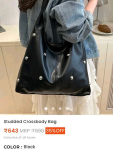 Stylish Dark Brown Hobo Bag with Silver Studs