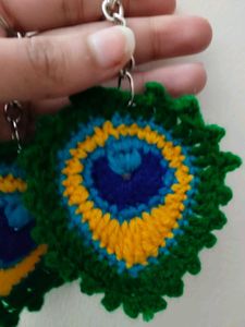 Crochet Peacock Feather Keychains