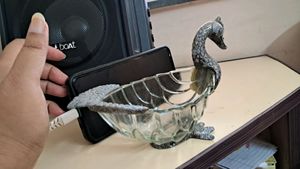 Antique Glass Bowl With Brass Or Aluminum Like Material