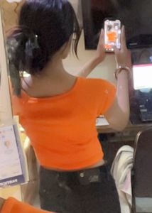 Vibrant Orange Square Neck Cropped Top