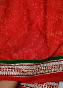Vibrant Yellow &amp; Red Saree with Blouse