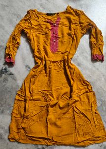 Mustard Yellow Kurta with Pink Accent