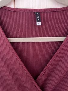 Maroon Ribbed Wrap Dress