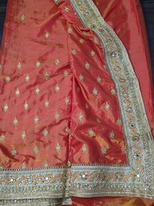Orange Embroidered Silk Saree