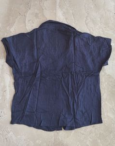 Navy Blue Button-Up Short Sleeve Top