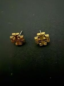 original Tory Burch Logo Stud Earrings Gold Tone