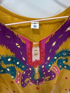 New Pure silk Ikkat yellow Kurta Set with Dupatta
