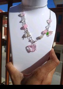 Butterfly Beaded Silver Necklace